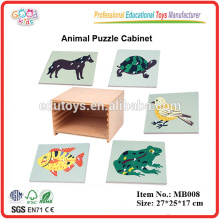 Montessori Materials Educational Puzzle Cabinet en bois pour 5 puzzles de zoologie